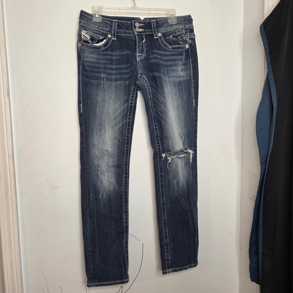 Vigoss The Chelsea Boyfriend Jeans Dark Wash Distressed‎ Size 5/6 Length 28